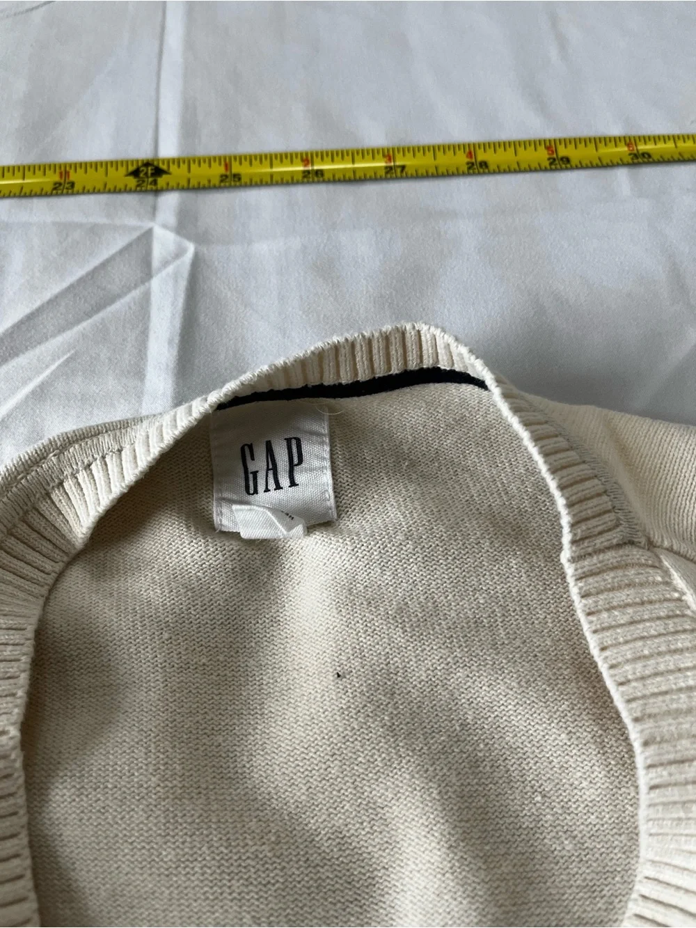 GAP Cream Crewneck Sweater with Gray and Brown Stripes